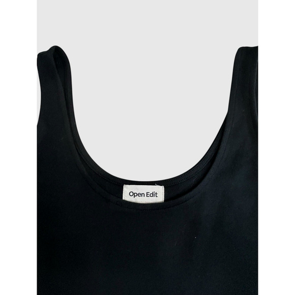 Open Edit Black Midi Dress Sz M Sleeveless Scoop Neck Front Slit Minimalist - Picture 3 of 5